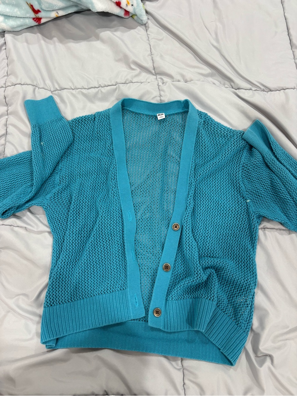Uniqlo Teal Open-Weave Button Front Cardigan